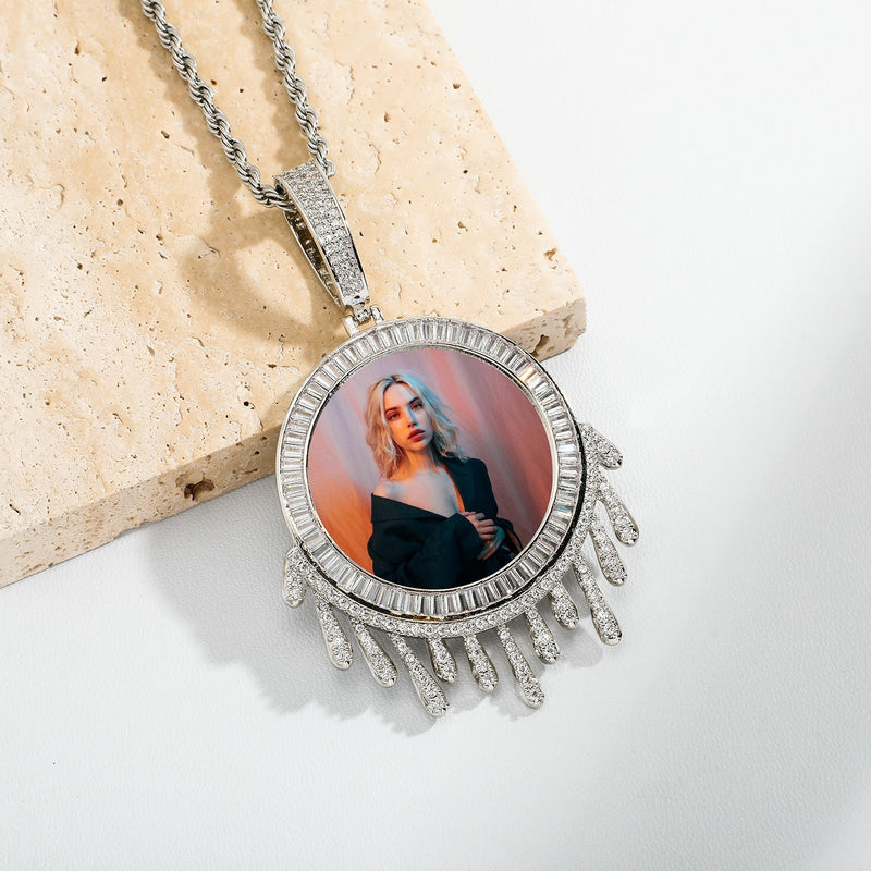 Custom Baguette Drip Photo Medallion Pendant 14K - ICECI