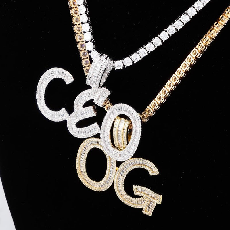 CUSTOM BAGUETTE FONT PENDANT 14K - ICECI