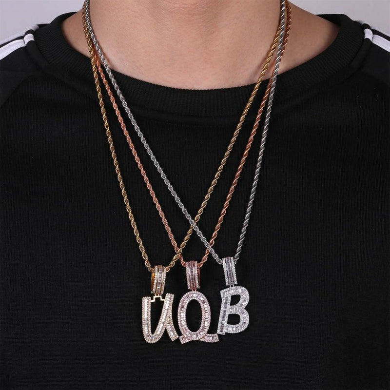 CUSTOM BAGUETTE FONT PENDANT 14K - ICECI