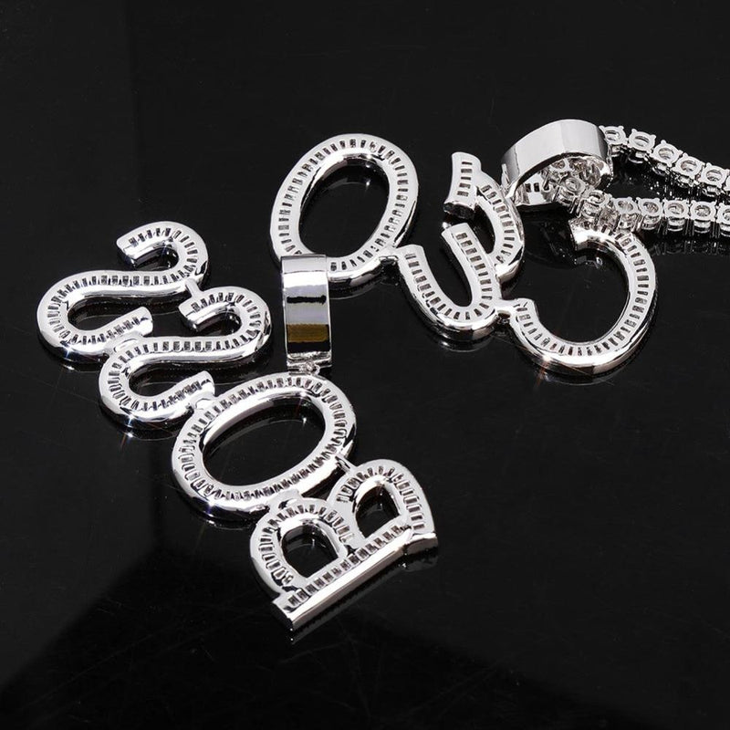 CUSTOM BAGUETTE FONT PENDANT 14K - ICECI