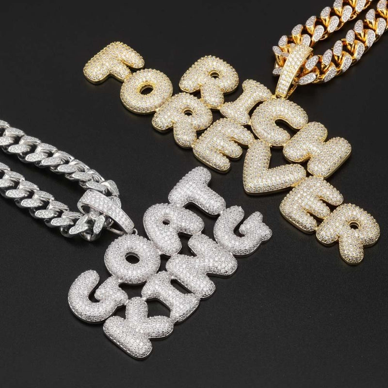 CUSTOM BUBBLE FONT PENDANT 18K - ICECI