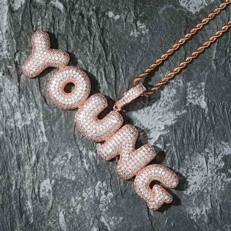 CUSTOM BUBBLE FONT PENDANT 18K - ICECI