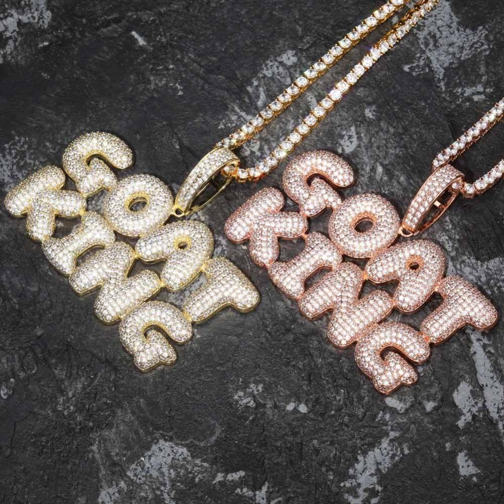 Custom Bubble Font Pendant 18K ICECI