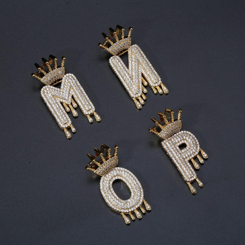 CUSTOM CROWN DRIP BUBBLE LETTER PENDANT 18K - ICECI