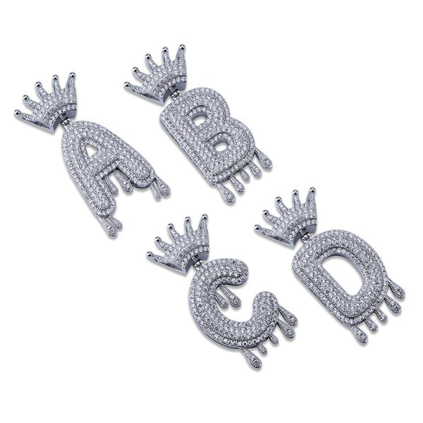 CUSTOM CROWN DRIP BUBBLE LETTER PENDANT 18K - ICECI