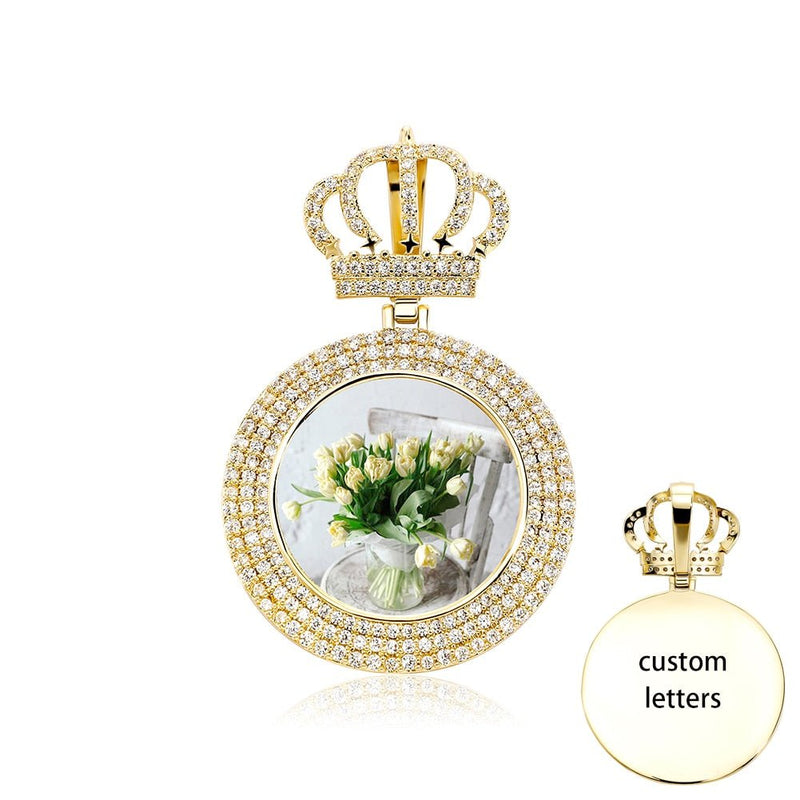 Custom Crown Photo Medallion Pendant 14K - ICECI