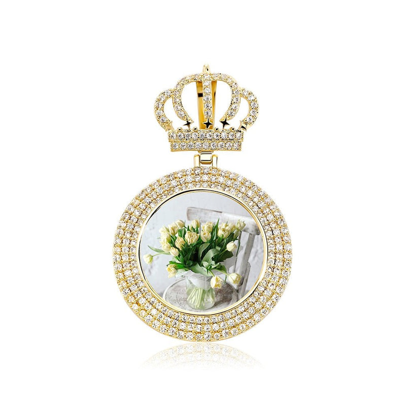 Custom Crown Photo Medallion Pendant 14K - ICECI