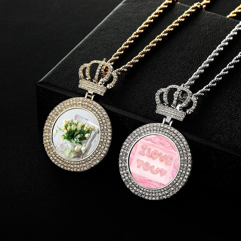Custom Crown Photo Medallion Pendant 14K - ICECI