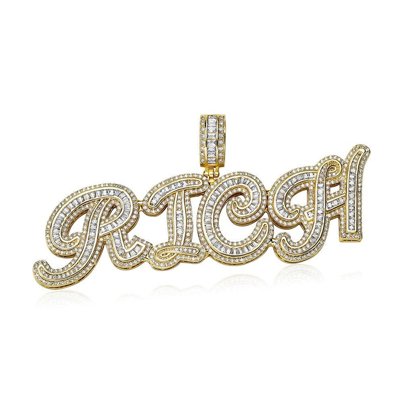 Custom Cursive Multi-Layer Baguette Font Pendant 14K - ICECI