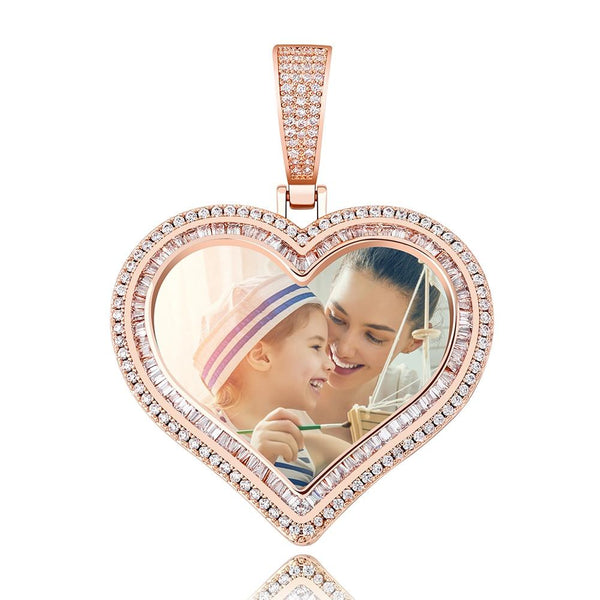 CUSTOM DOUBLE HALO PHOTO HEART PENDANT 14K - ICECI