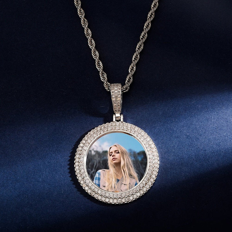 Custom Double Halo Photo Medallion Pendant 14K - ICECI