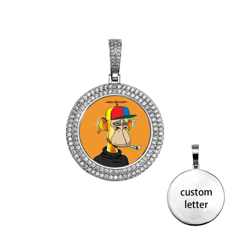 Custom Double Halo Photo Medallion Pendant 14K - ICECI