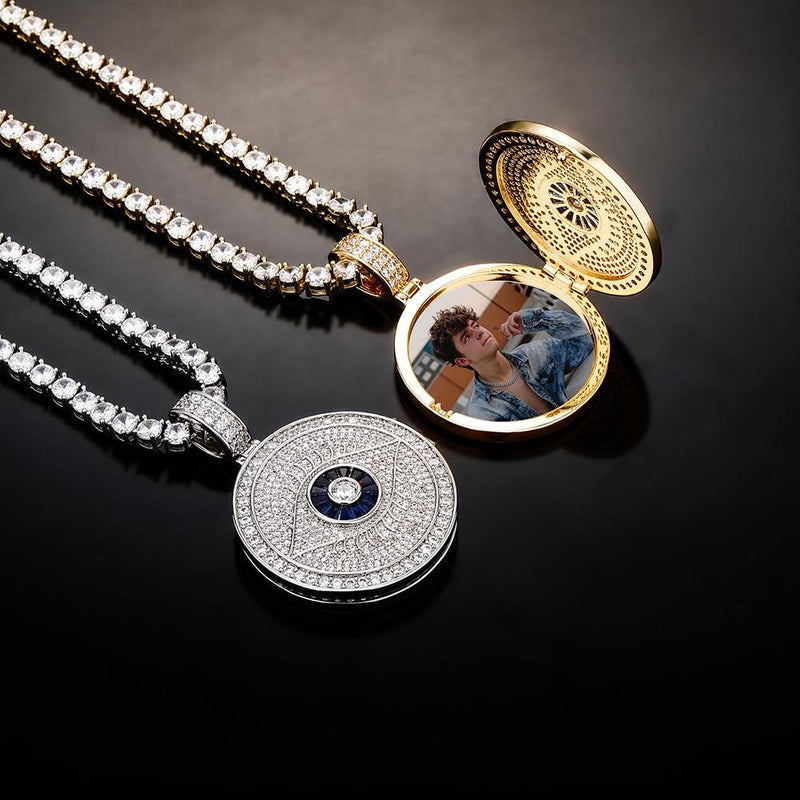 CUSTOM EVIL EYE PHOTO LOCKET 14K - ICECI