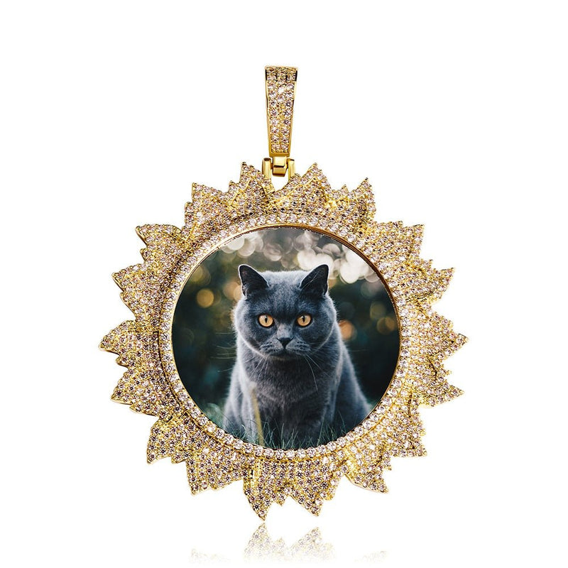 Custom Flames Photo Medallion Pendant 14K - ICECI
