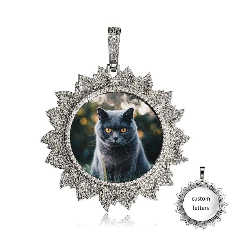 Custom Flames Photo Medallion Pendant 14K - ICECI