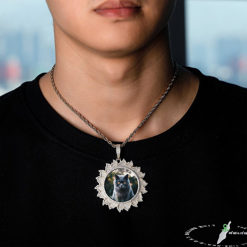 Custom Flames Photo Medallion Pendant 14K - ICECI