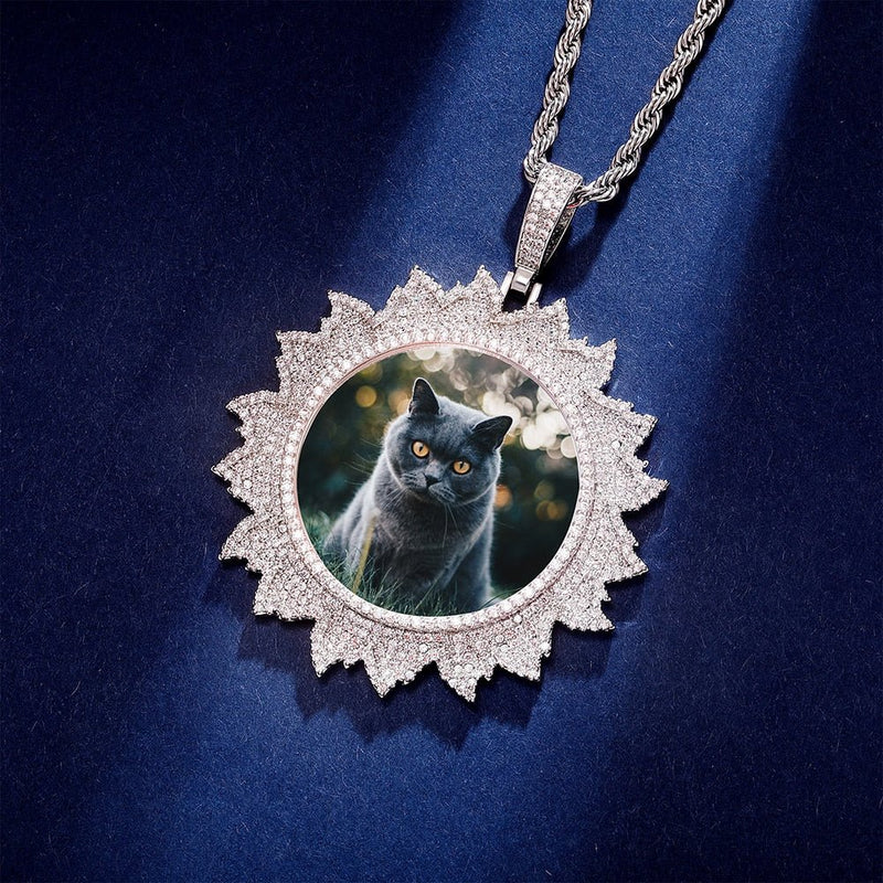 Custom Flames Photo Medallion Pendant 14K - ICECI