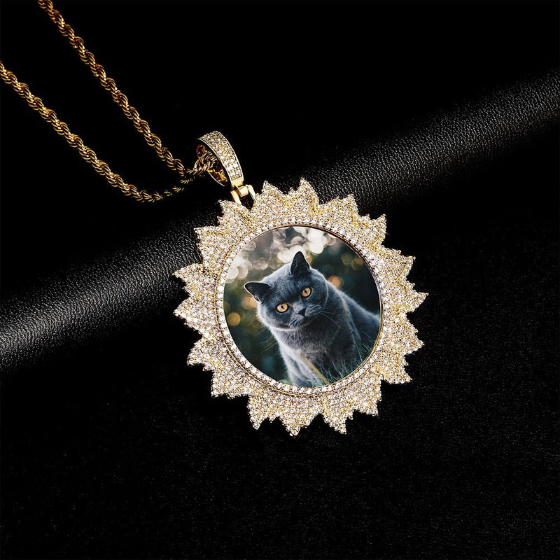 Custom Flames Photo Medallion Pendant 14K - ICECI