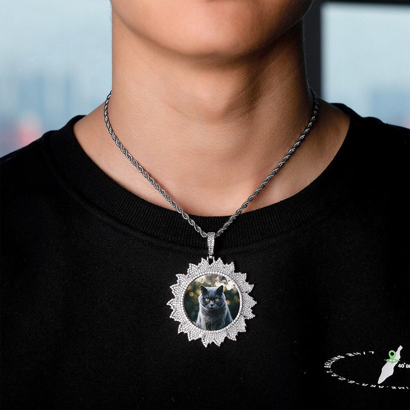 Custom Flames Photo Medallion Pendant 14K - ICECI