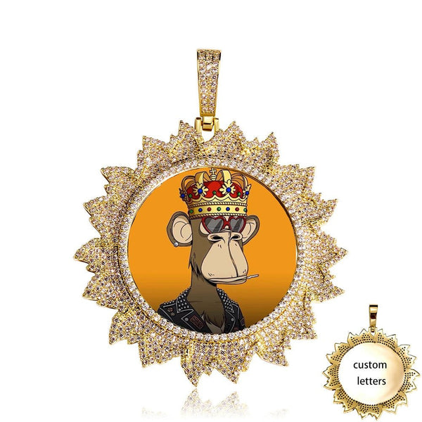 Custom Flames Photo Medallion Pendant 14K - ICECI