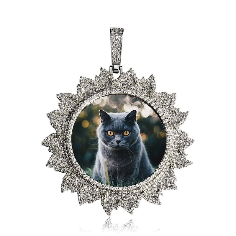 Custom Flames Photo Medallion Pendant 14K - ICECI