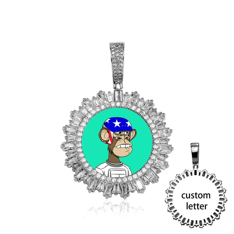 Custom Glacier Baguette Photo Medallion Pendant 14K - ICECI