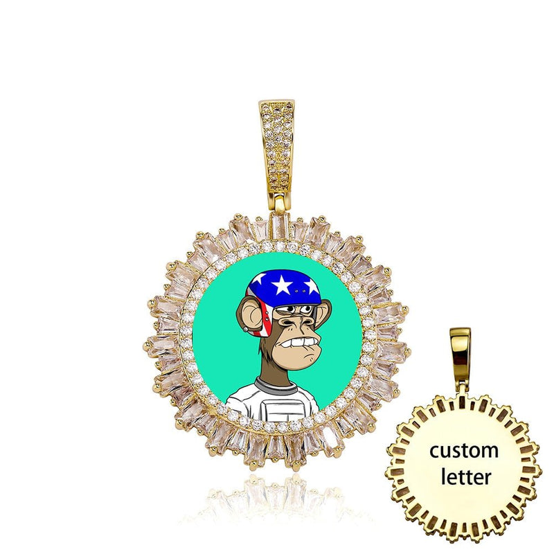 Custom Glacier Baguette Photo Medallion Pendant 14K - ICECI