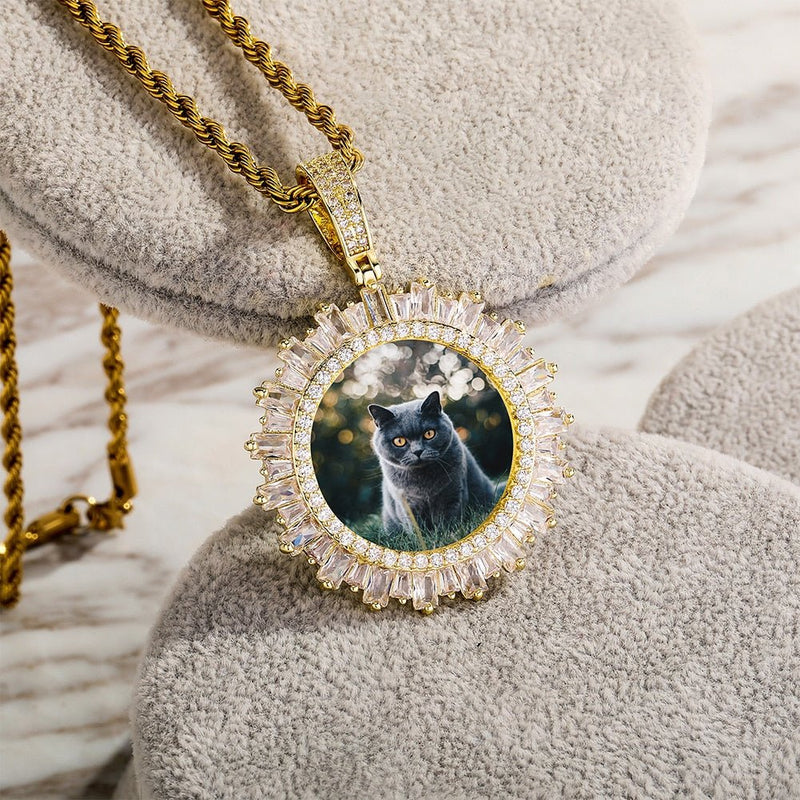 Custom Glacier Baguette Photo Medallion Pendant 14K - ICECI