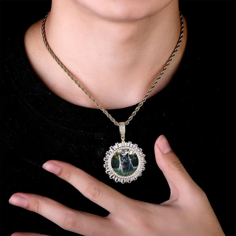 Custom Glacier Baguette Photo Medallion Pendant 14K - ICECI