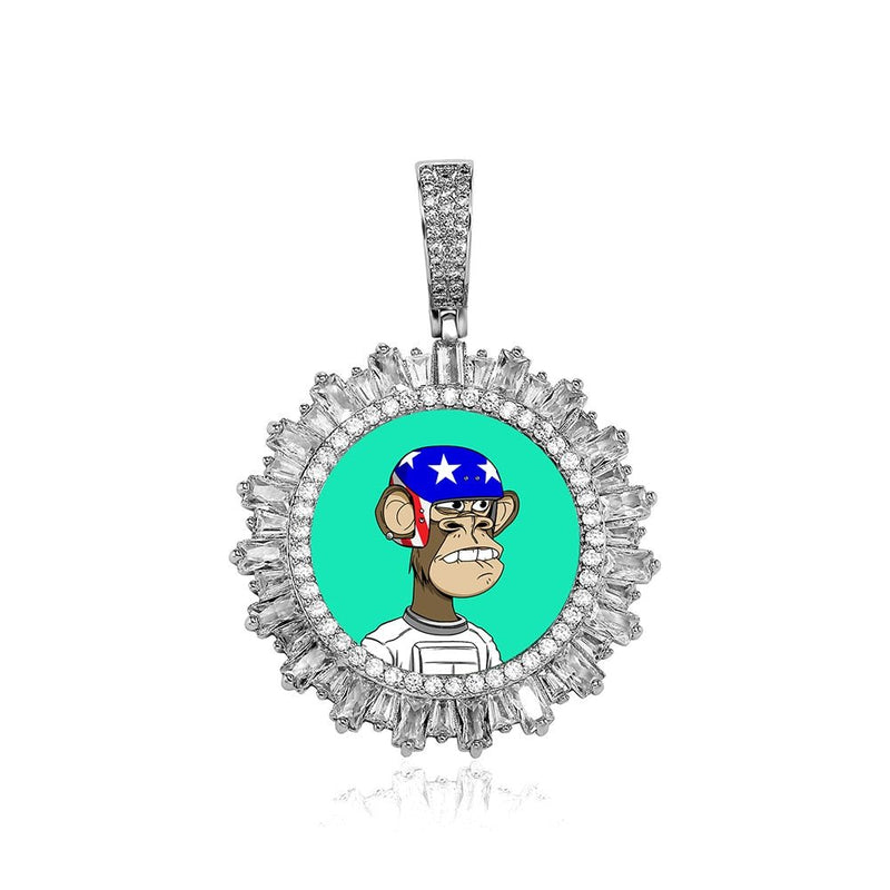 Custom Glacier Baguette Photo Medallion Pendant 14K - ICECI