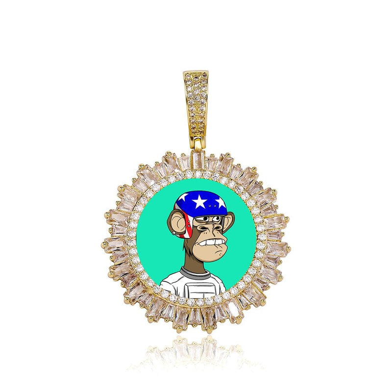 Custom Glacier Baguette Photo Medallion Pendant 14K - ICECI