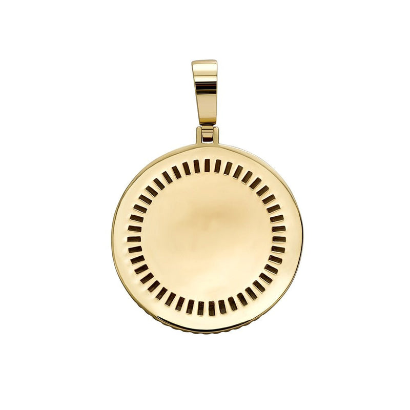 Custom Halo Micro Pave Baguette Photo Medallion Pendant 14K - ICECI