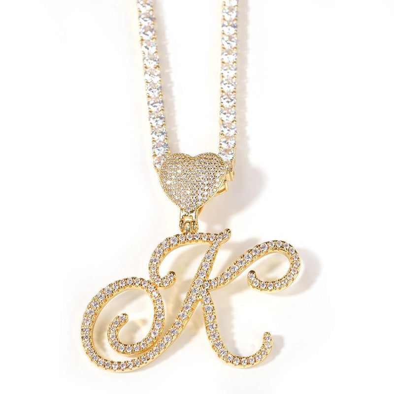 Custom Heart Cursive Letter Pendant 18K - ICECI