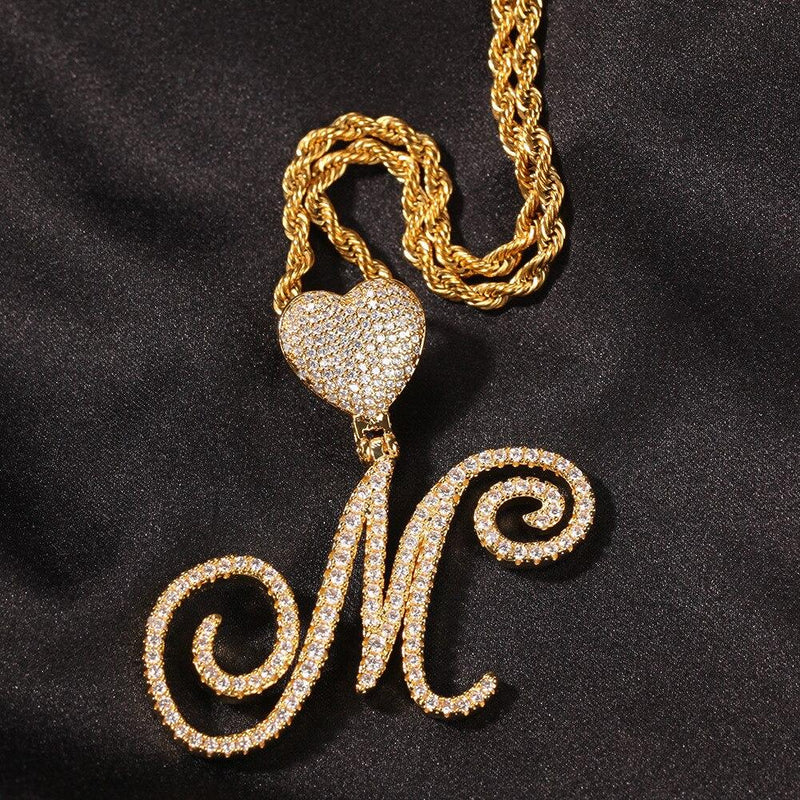 Custom Heart Cursive Letter Pendant 18K - ICECI