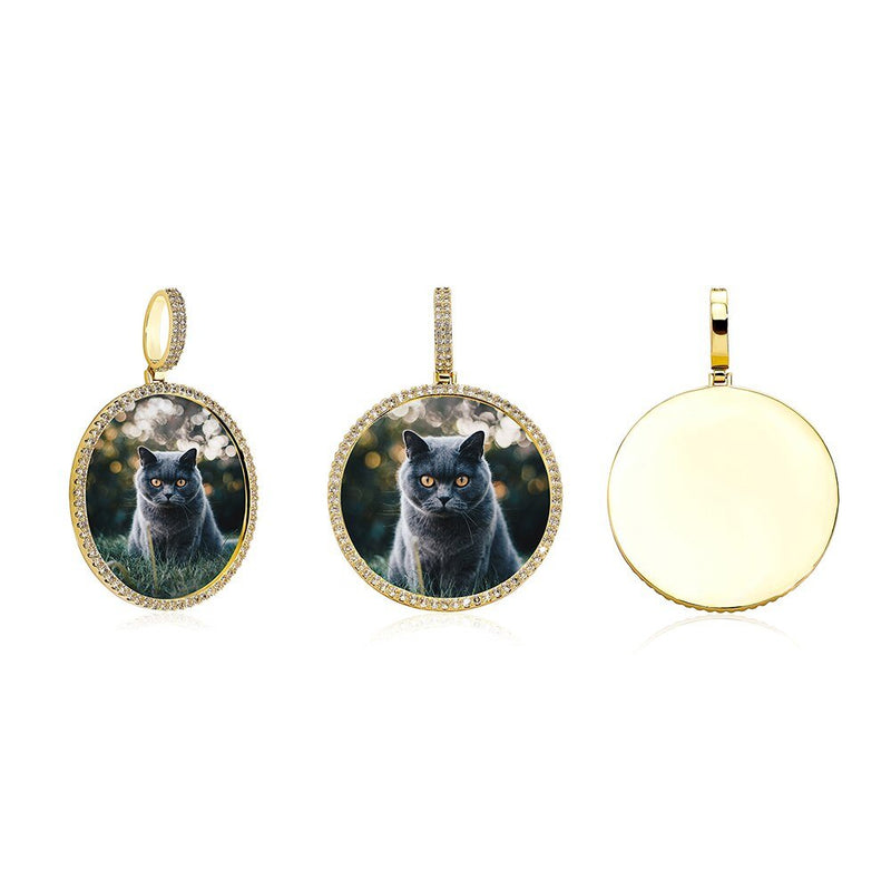 Custom Large Circle Photo Medallion Pendant 14K - ICECI