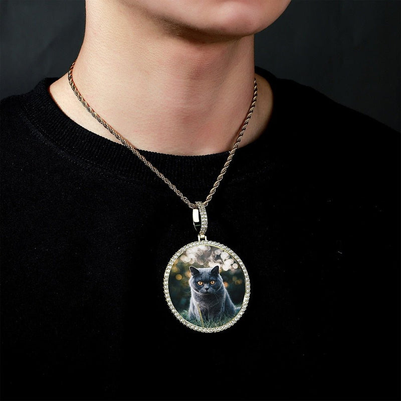 Custom Large Circle Photo Medallion Pendant 14K - ICECI