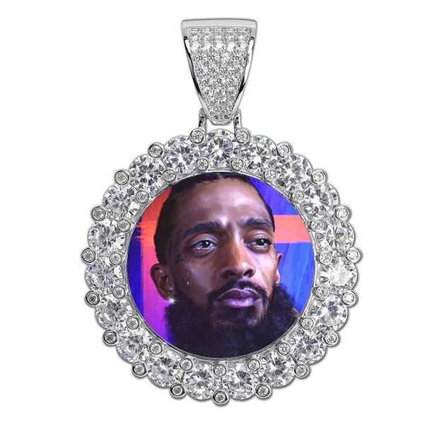 CUSTOM LARGE DIAMONDS PHOTO MEDALLION PENDANT 14K - ICECI