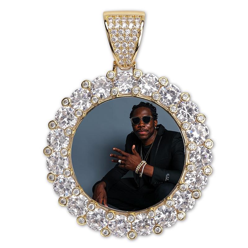 CUSTOM LARGE DIAMONDS PHOTO MEDALLION PENDANT 14K - ICECI