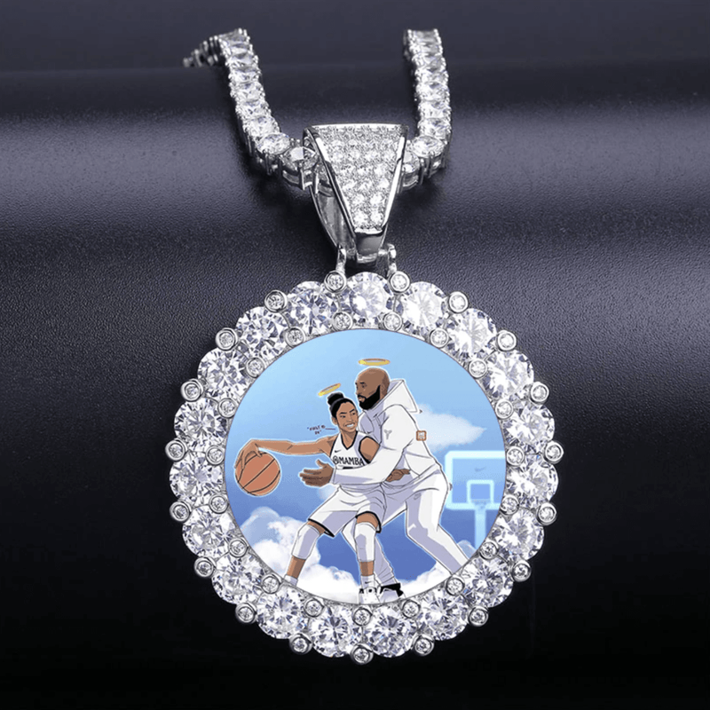 CUSTOM LARGE DIAMONDS PHOTO MEDALLION PENDANT 14K - ICECI