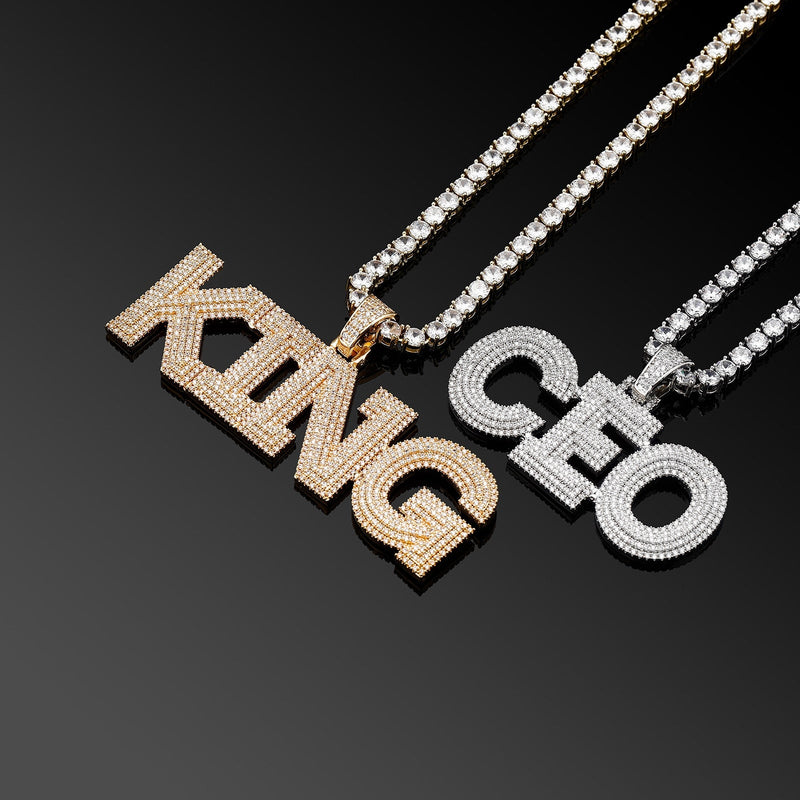 Custom Micro Pave Font Pendant 14K - ICECI