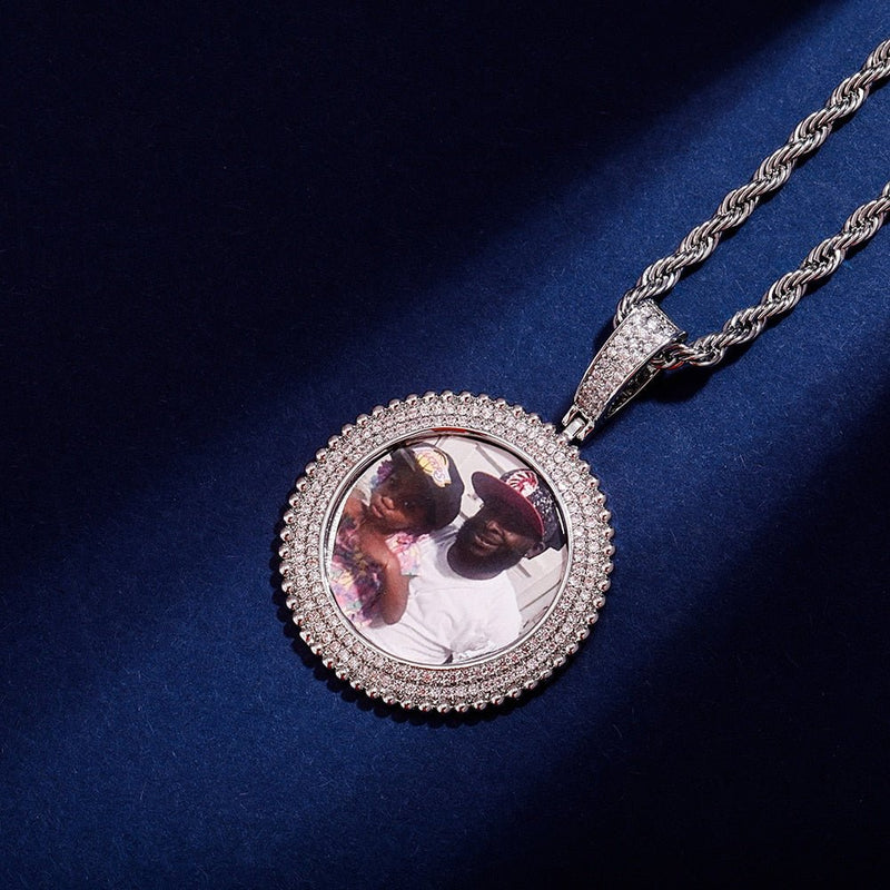 Custom Micro Pave Photo Medallion Pendant 14K - ICECI