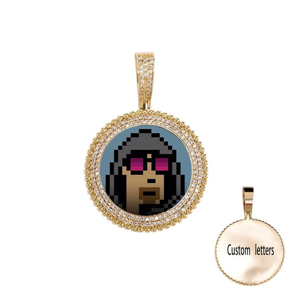 Custom Micro Pave Photo Medallion Pendant 14K - ICECI