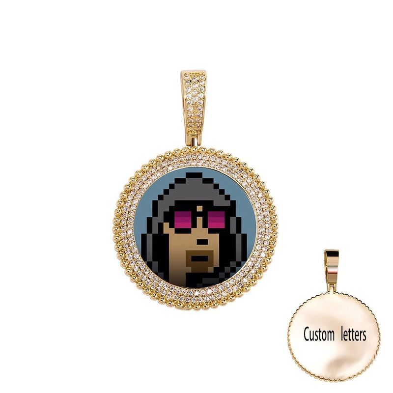 Custom Micro Pave Photo Medallion Pendant 14K - ICECI