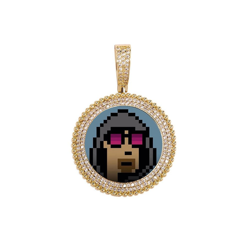 Custom Micro Pave Photo Medallion Pendant 14K - ICECI