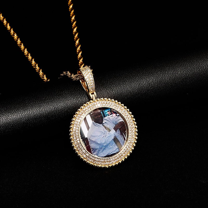 Custom Micro Pave Photo Medallion Pendant 14K - ICECI