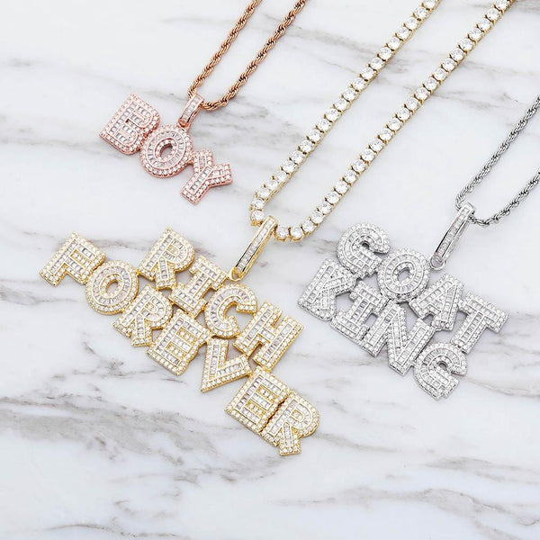 CUSTOM MULTI-LAYER BAGUETTE FONT PENDANT 14K - ICECI