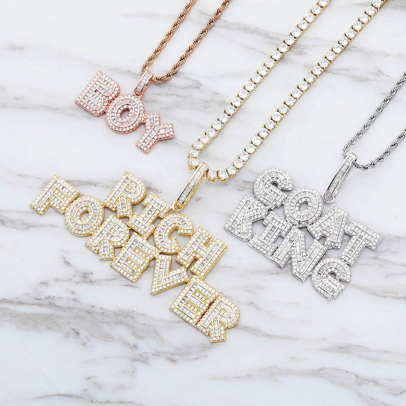 CUSTOM MULTI-LAYER BAGUETTE FONT PENDANT 14K - ICECI