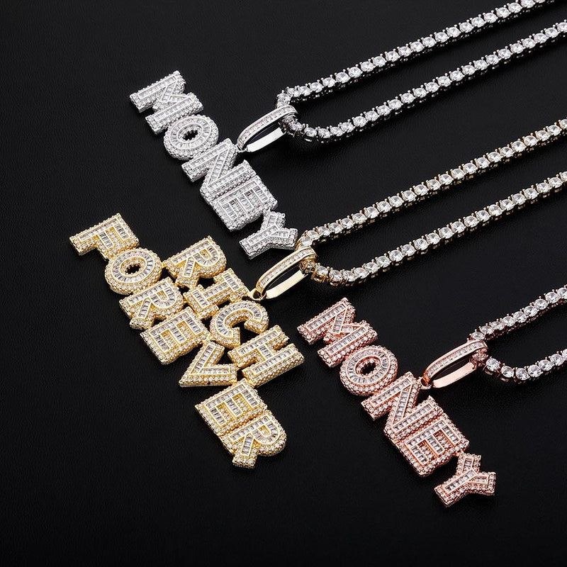 CUSTOM MULTI-LAYER BAGUETTE FONT PENDANT 14K - ICECI