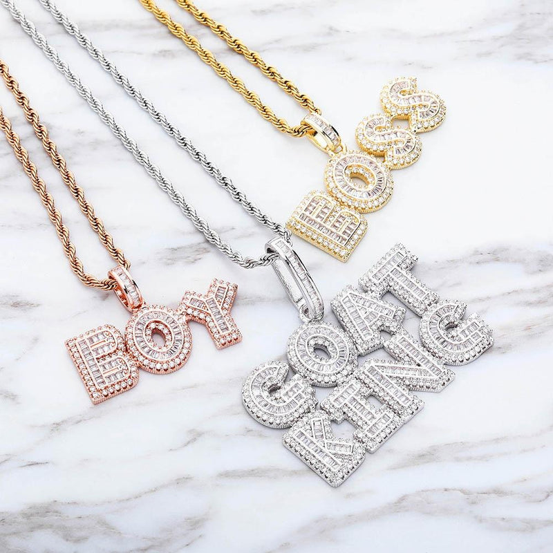 CUSTOM MULTI-LAYER BAGUETTE FONT PENDANT 14K - ICECI