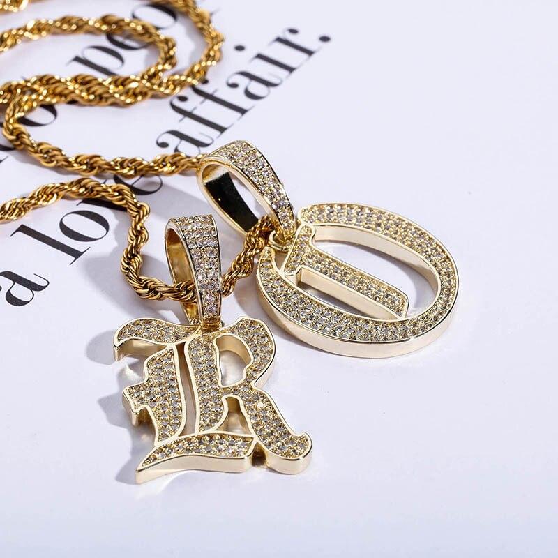 CUSTOM OLD ENGLISH LETTER PENDANT 14K - ICECI